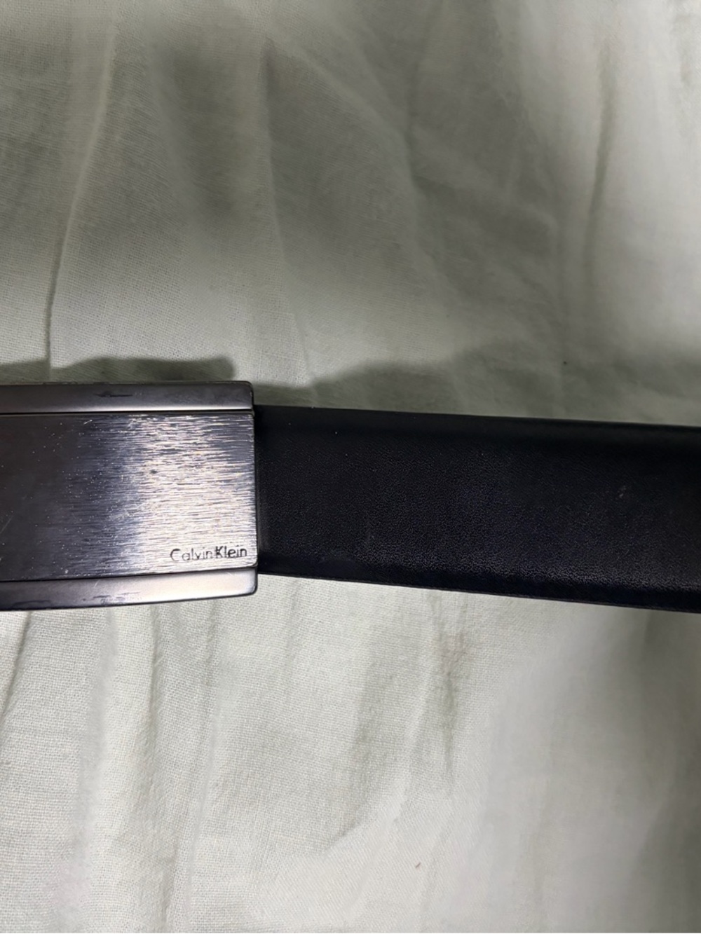 Calvin Klein Black Leather Belt with Brushed Silver Buckle